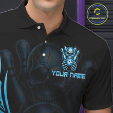 Load image into Gallery viewer, Mens Skull Bowling Shirts Blue Tribal Pattern Custom Skull Bowling Polo Quarter-Zip Team Jersey NYN3756