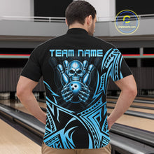 Load image into Gallery viewer, Mens Skull Bowling Shirts Blue Tribal Pattern Custom Skull Bowling Polo Quarter-Zip Team Jersey NYN3756
