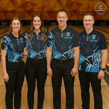 Load image into Gallery viewer, Mens Skull Bowling Shirts Blue Tribal Pattern Custom Skull Bowling Polo Quarter-Zip Team Jersey NYN3756