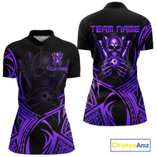 Load image into Gallery viewer, Womens Skull Bowling Shirts Purple Tribal Pattern Custom Skull Bowling Polo Quarter-Zip Team Jersey NYN3757
