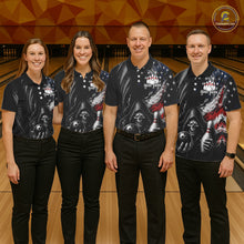 Load image into Gallery viewer, Custom Grim Reaper Patriotic Bowling Shirts Womens American Flag Bowling Polo Quarter-Zip Team Jersey NYN3760