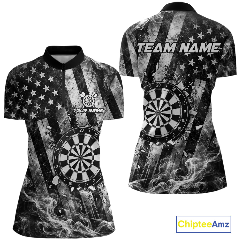 Smoke American Flag Dart Shirt For Women Personalized Cracked Dartboard Dart Team Outfits Jerseys NYN4060