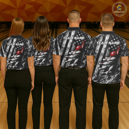 Smoke US Flag Patriotic Bowling Shirt For Men Custom Red Grunge Strike Bowling Team Jerseys NYN4062