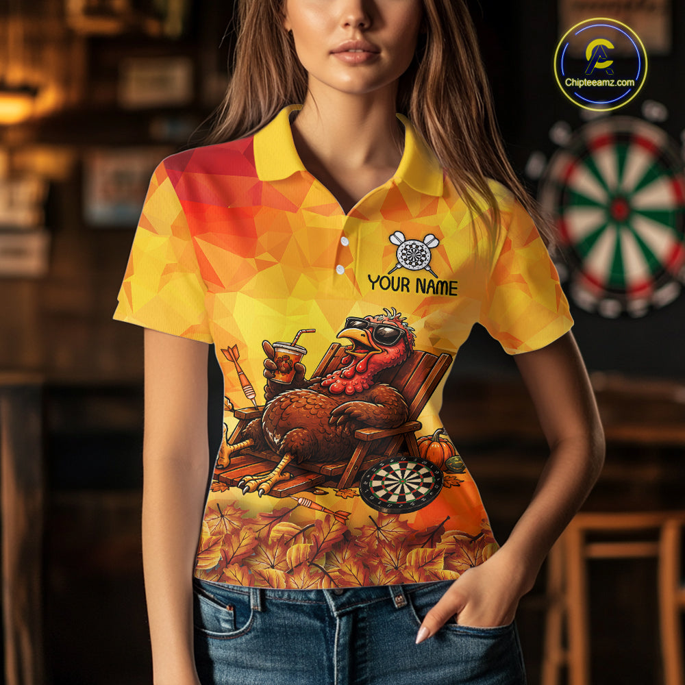Custom Funny Turkey Autumn Thanksgiving Darts Shirt For Women, Thanksgiving Darts Team Jersey NYN4070