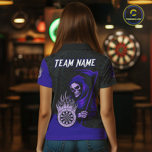 Custom Purple Grim Reaper Flame Dartboard Dart Polo Jerseys For Women Dart Shirt Gifts NYN1645