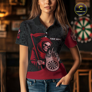 Custom Red Grim Reaper Flame Dartboard Dart Polo Jerseys For Women Dart Shirt Gifts NYN1646