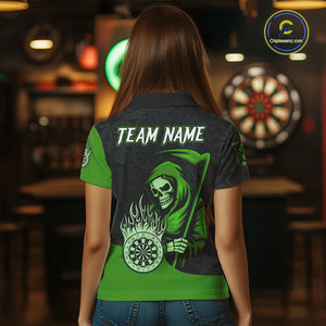 Custom Green Grim Reaper Flame Dartboard Dart Polo Jerseys For Women Dart Shirt Gifts NYN1647
