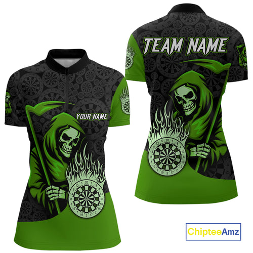 Custom Grunge Horror Skull Fire Flame Dartboard Dart Quarter-Zip Jerseys For Women Dart Gifts NYN1648