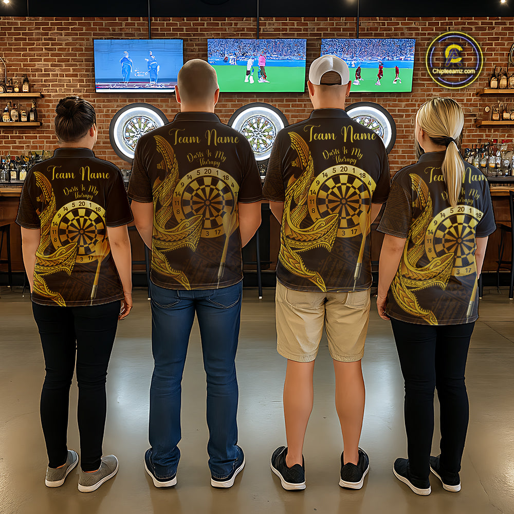 Personalized Gold Tribal Shark Custom Darts Quarter-Zip Shirts For Men Tribal Dart League Jerseys NYN2183