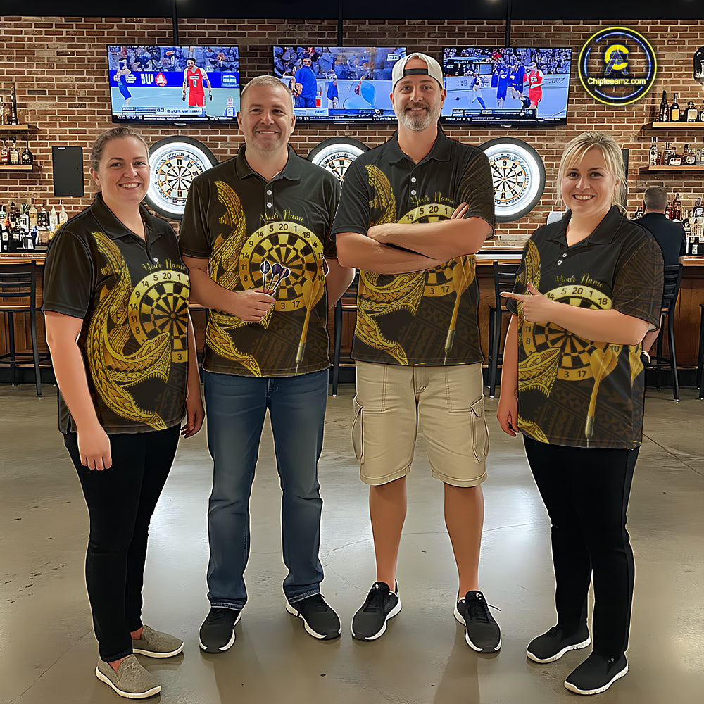 Personalized Gold Tribal Shark Custom Darts Quarter-Zip Shirts For Men Tribal Dart League Jerseys NYN2183