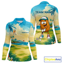 Load image into Gallery viewer, Women's funny potato golf polo shirt mockup tropical golf apparel