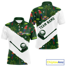 Load image into Gallery viewer, Men's parrot palm tree golf polo shirt mockup tropical golf apparel