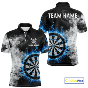 Custom White Smokes Blue Flames Dartboard Dart Men Polo Jerseys Dart Team Shirt NYN1668