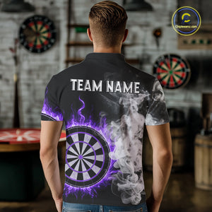 Custom White Smokes Purple Flames Dartboard Dart Men Polo Jerseys Dart Team Shirt NYN1669