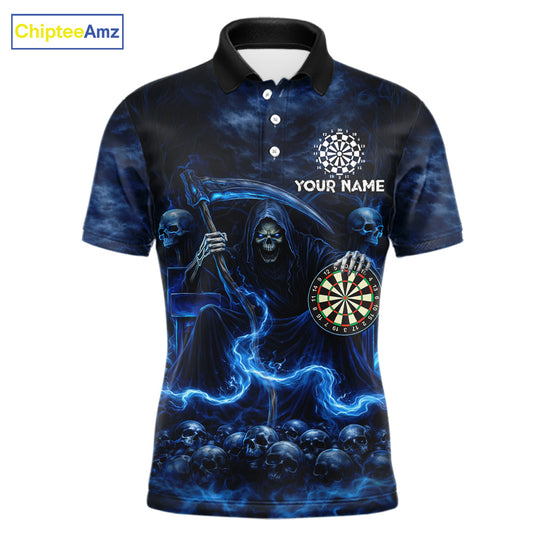 Blue Smoking Grim Reaper Dartboard Dart Polo Shirts For Men Custom Multiskull Dart Team Shirts NYN2683