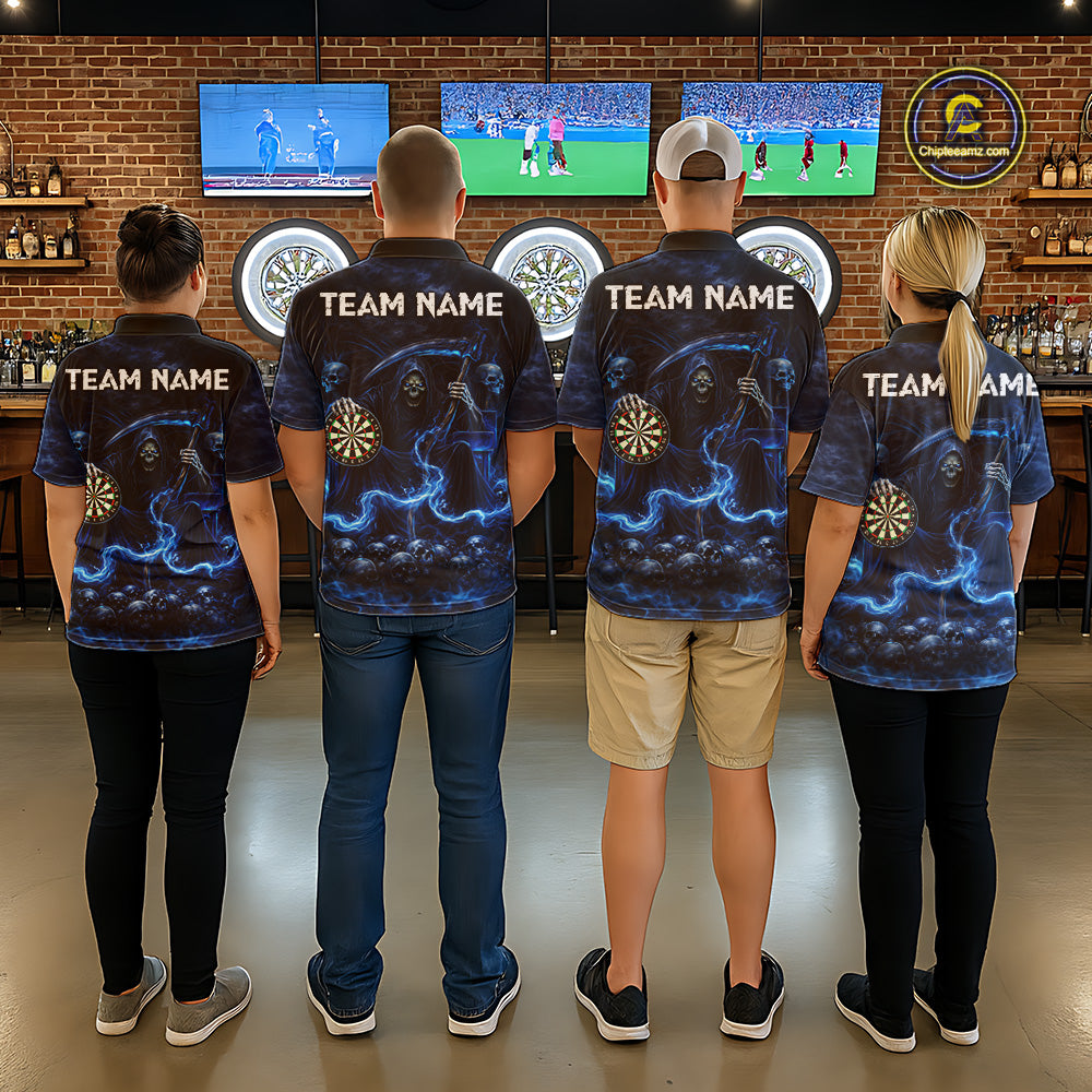 Blue Smoking Grim Reaper Dartboard Dart 1/4-Zip Shirts For Women Custom Multiskull Dart Team Shirts NYN2683