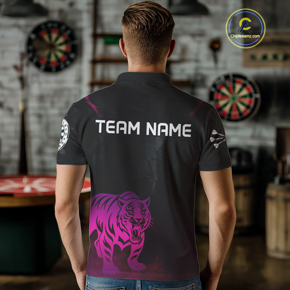 Men’s Darts Team Jersey With Eye-Catching Magenta Tiger And Grunge Pattern NYN0278