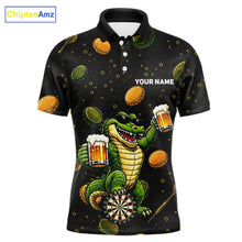 Load image into Gallery viewer, Men's beer and alligator dart polo shirt mockup funny dart team jersey