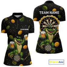 Load image into Gallery viewer, Women's beer and alligator dart quarter zip shirt mockup custom dart apparel