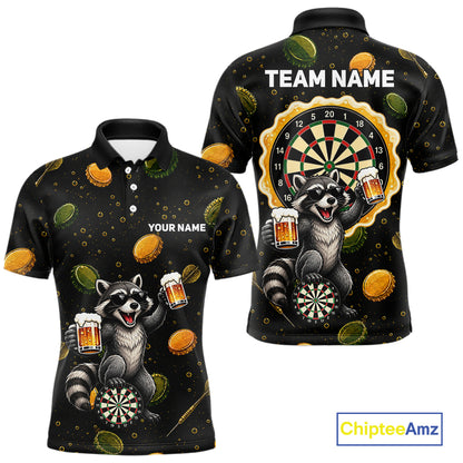 Men's beer and raccoon dart polo shirt mockup funny dart team jersey