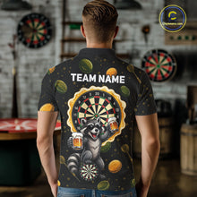 Load image into Gallery viewer, Man wearing beer and raccoon dart shirt funny dart player apparel