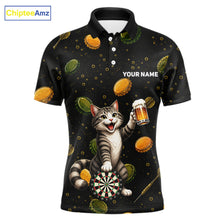 Load image into Gallery viewer, Men's beer and cat dart polo shirt mockup funny dart team jersey