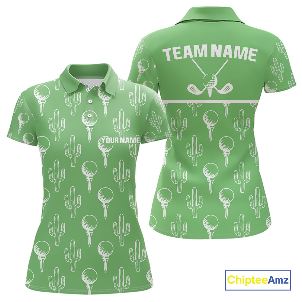 Personalized Desert Cactus Green Pattern Womens Golf Polo Shirts Custom Funny Cactus Golf Gifts NYN2844