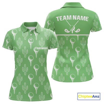 Personalized Desert Cactus Green Pattern Womens Golf Polo Shirts Custom Funny Cactus Golf Gifts NYN2844