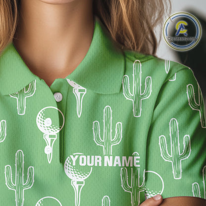 Personalized Desert Cactus Green Pattern Womens Golf Polo Shirts Custom Funny Cactus Golf Gifts NYN2844