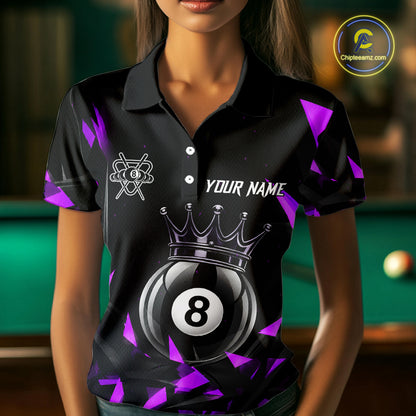Black And Purple Geometric Crown 8 Ball Billiard Pool Shirt For Women Custom Billiard Team Jersey NYN3217