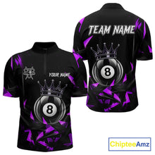 Load image into Gallery viewer, Black And Purple Geometric Crown 8 Ball Billiard Pool Shirt For Men Custom Billiard Team Jersey NYN3217