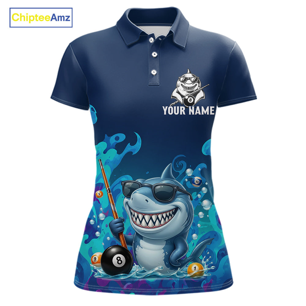 Personalized Funny Shark Blue Waving Billiard 8 Ball Shirt For Women Billiard Pool Team Jersey NYN3221
