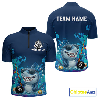 Personalized Funny Shark Blue Waving Billiard 8 Ball Shirt For Men Billiard Pool Team Jersey NYN3221