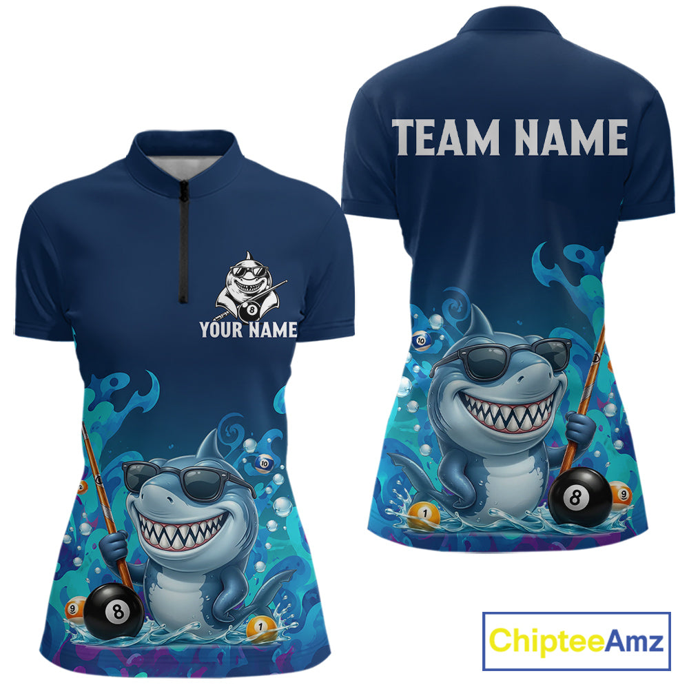 Personalized Funny Shark Blue Waving Billiard 8 Ball Shirt For Women Billiard Pool Team Jersey NYN3221