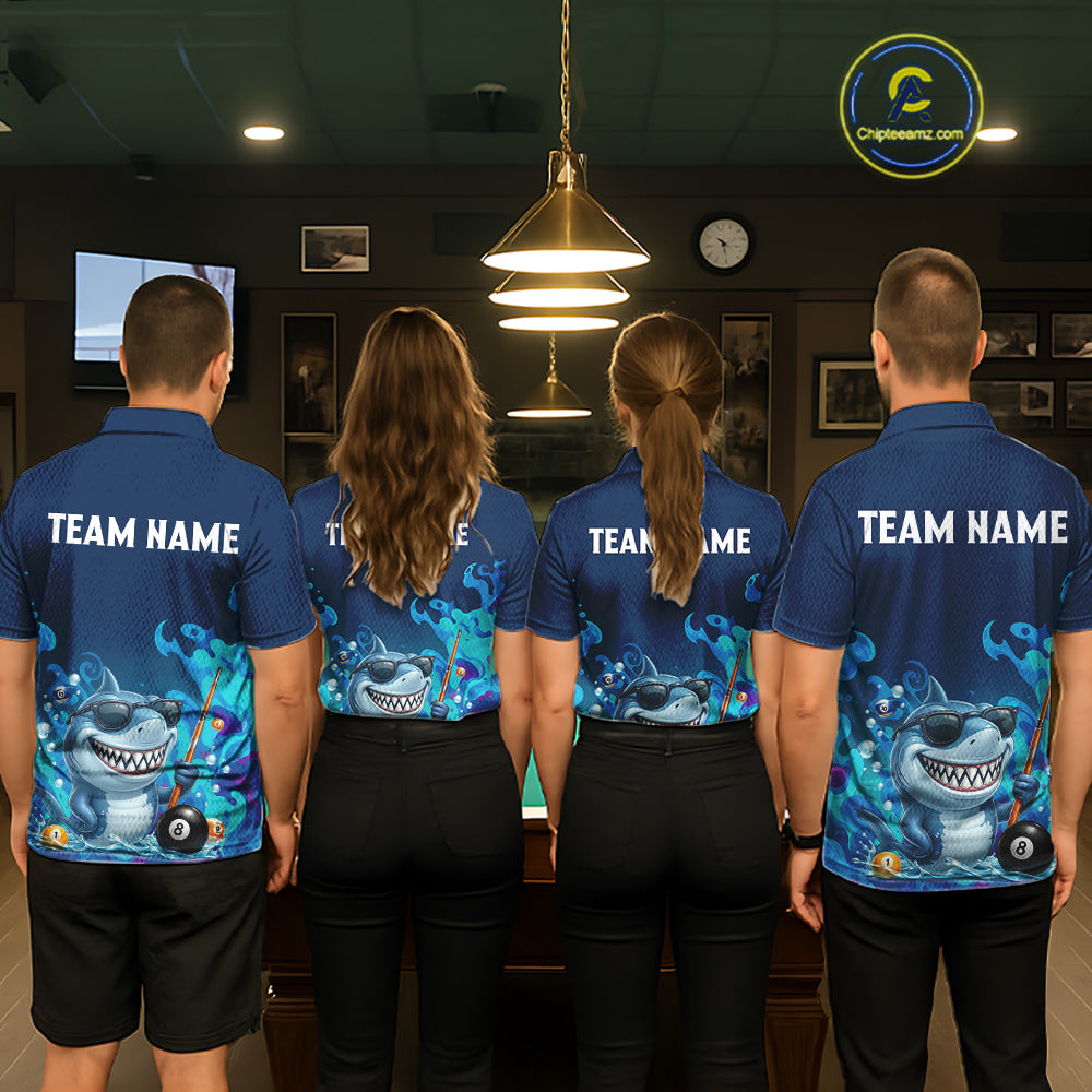 Personalized Funny Shark Blue Waving Billiard 8 Ball Shirt For Men Billiard Pool Team Jersey NYN3221