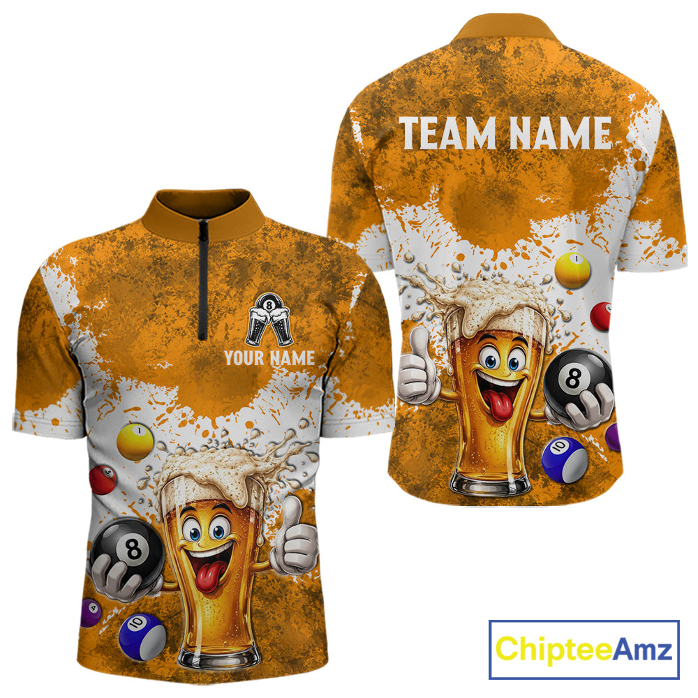 Funny Beer 8 Ball Mens Billiard Shirt Custom White Yellow Splatter Paint Billiard Pool Team Clothing NYN3223