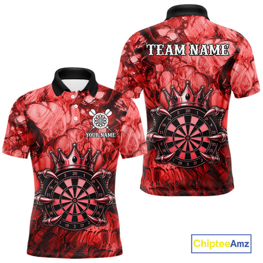 Red Crown Dartboard Claws Skull men's dart polo shirt custom dart league uniform, personalized dart jersey, competitive dart apparel