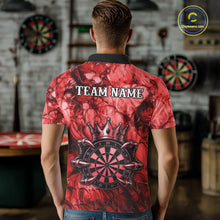Load image into Gallery viewer, Male dart player wearing Red Crown Dartboard custom dart uniform for league competition and dart tournaments
