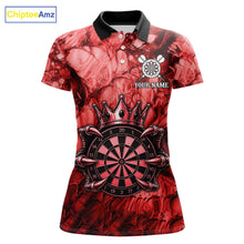 Load image into Gallery viewer, Red Crown Dartboard Claws Skull women's dart polo shirt custom dart league uniform, personalized dart jersey, competitive dart apparel