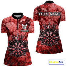Load image into Gallery viewer, Red Crown Dartboard Claws Skull women's quarter zip dart jersey custom dart league apparel