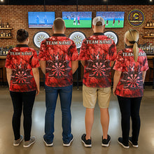 Load image into Gallery viewer, Men women dart team wearing Red Crown Dartboard custom dart uniforms and league apparel