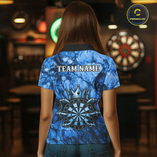 Load image into Gallery viewer, Female dart player wearing Blue Crown Dartboard personalized dart jersey, professional dart apparel