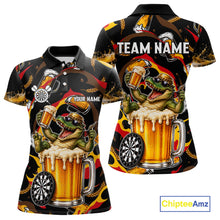 Load image into Gallery viewer, Alligator Beer women's dart polo shirt custom dart team uniform, professional dart jersey, personalized league shirt