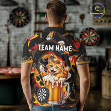 Load image into Gallery viewer, Male dart player wearing Cool Cat Beer dart team uniform at dart league tournament and club competition