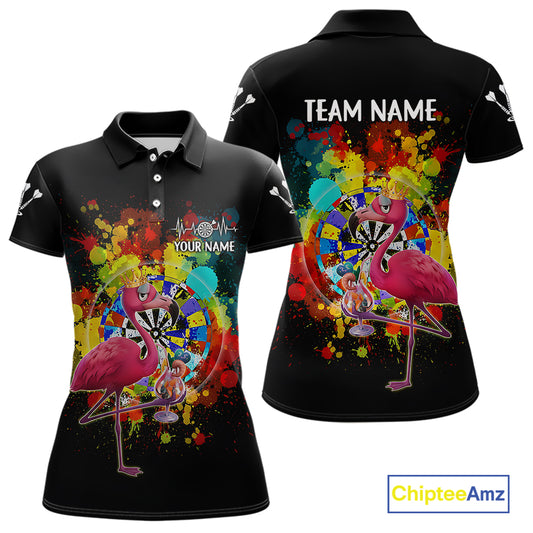 Custom Funny Colorful Crown Flamingo Women Darts Polo League Shirts Splatter Dart Jerseys NYN2209
