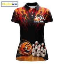 Load image into Gallery viewer, Funny Angry Ball &amp; Pins Women Bowling Shirt Custom Fire Flame Team Bowling Jersey For Bowlers NYN3232