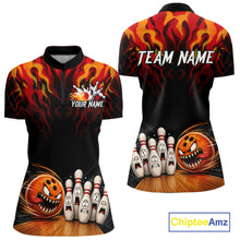 Load image into Gallery viewer, Funny Angry Ball &amp; Pins Women Bowling Shirt Custom Fire Flame Team Bowling Jersey For Bowlers NYN3232