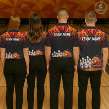 Load image into Gallery viewer, Funny Angry Ball &amp; Pins Women Bowling Shirt Custom Fire Flame Team Bowling Jersey For Bowlers NYN3232