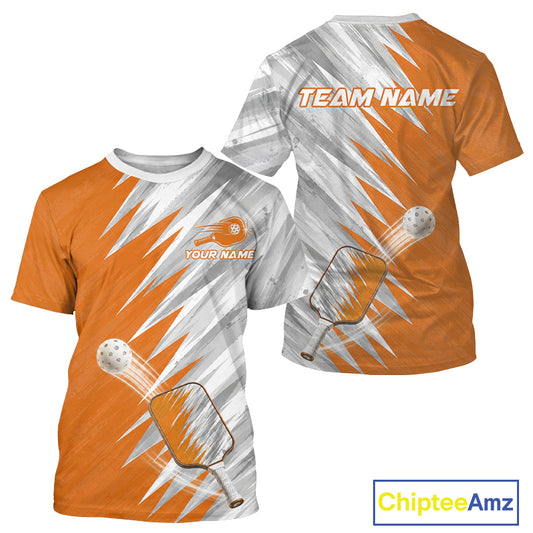 Custom Orange And Grey Strike Men's Pickleball T-Shirt Pickleball Jersey For Pickleball Lovers NYN4108