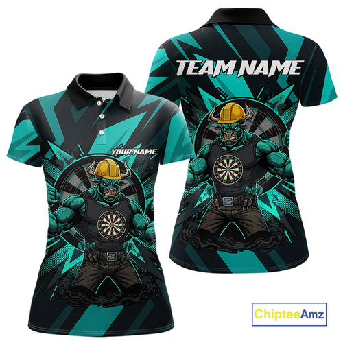 Turquoise Funny Muscle Bull Dartboard Custom Funny Darts Polo Shirt For Women Dart Jerseys NYN1955